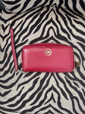 Michael Kors Raspberry Red Leather Zip Wristlet